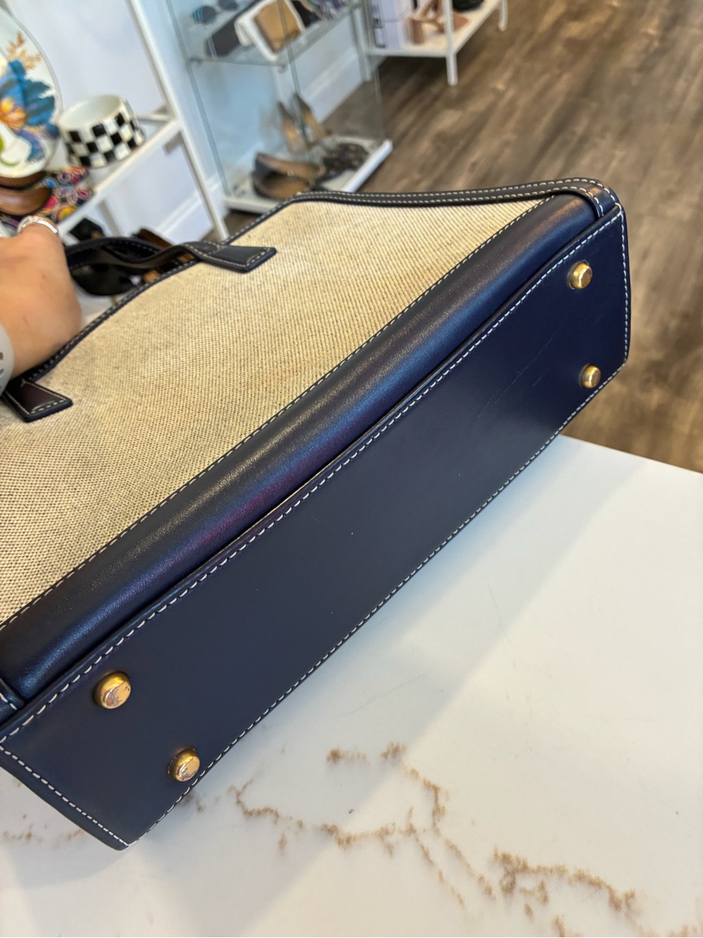 Tory Burch Navy and Cream Canvas Tote - Picture 7 of 7